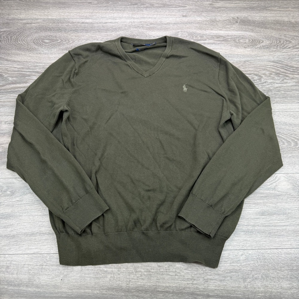 Polo Ralph Lauren Sweater Mens XL Olive Green Pima Cotton Pony Preppy Pullover